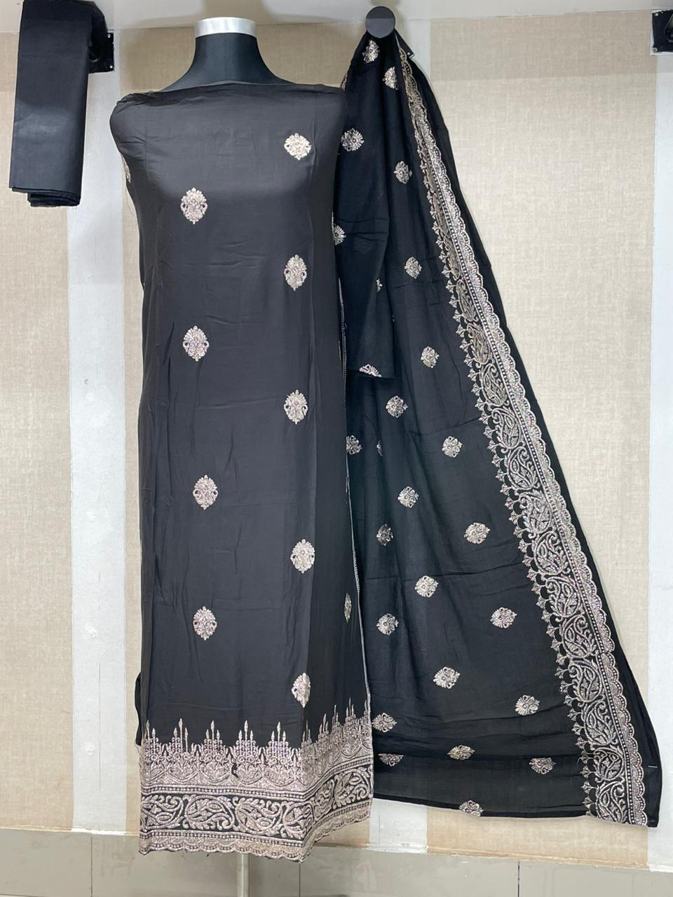 New Gorgeous Unstitched Ambroidary Cotton Three Piece dress For Women